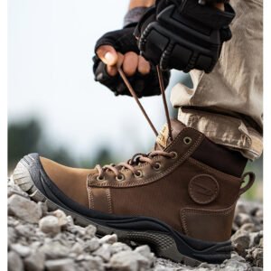【H2102】Men's Breathable Cowhide Steel Toe Work Boots - Waterproof, Abrasion-Resistant Safety Boots for Construction【$24.50/pair (FOB)】