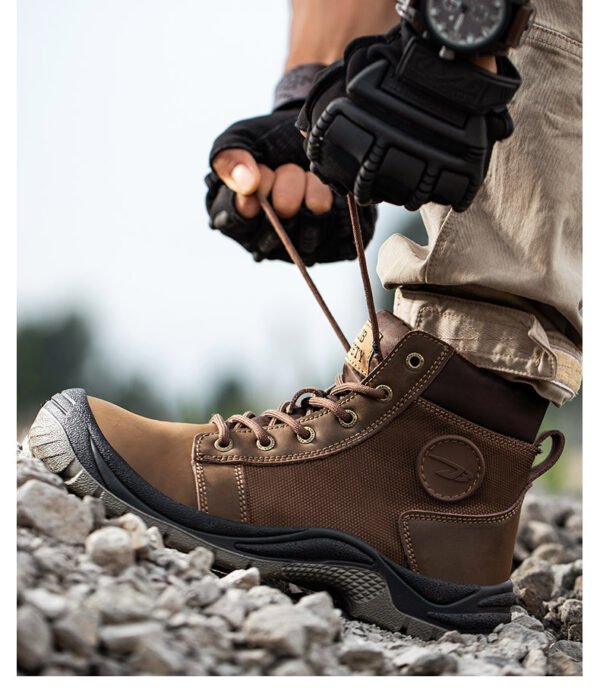 【H2102】Men's Breathable Cowhide Steel Toe Work Boots - Waterproof, Abrasion-Resistant Safety Boots for Construction【$24.50/pair (FOB)】