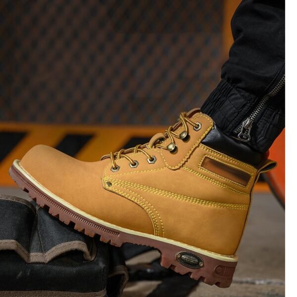 【Q1011】Men's High-Cut Steel-Toe Safety Boots - Yellow Anti-Impact/Puncture-Proof Work Shoes with Slip Resistance【$15.99/pair (FOB)】 - 图片 2