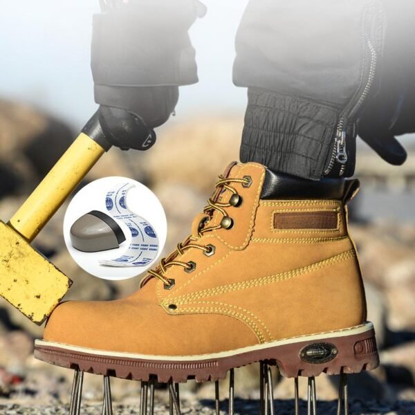 【Q1011】Men's High-Cut Steel-Toe Safety Boots - Yellow Anti-Impact/Puncture-Proof Work Shoes with Slip Resistance【$15.99/pair (FOB)】 - 图片 3